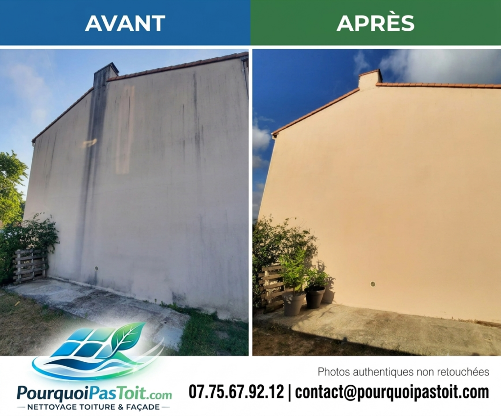 Illustration avant/après un nettoyage efficace de façade avec des produits éco-certifiés